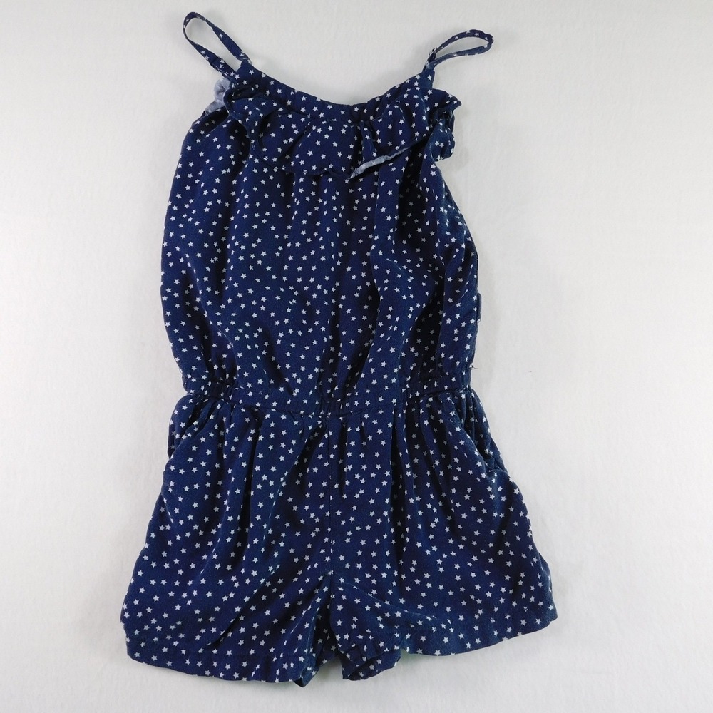 GapKids Romper Girls Size M 8 Blue Star Print Raw Indigo Ruffle Neck - Picture 2 of 9